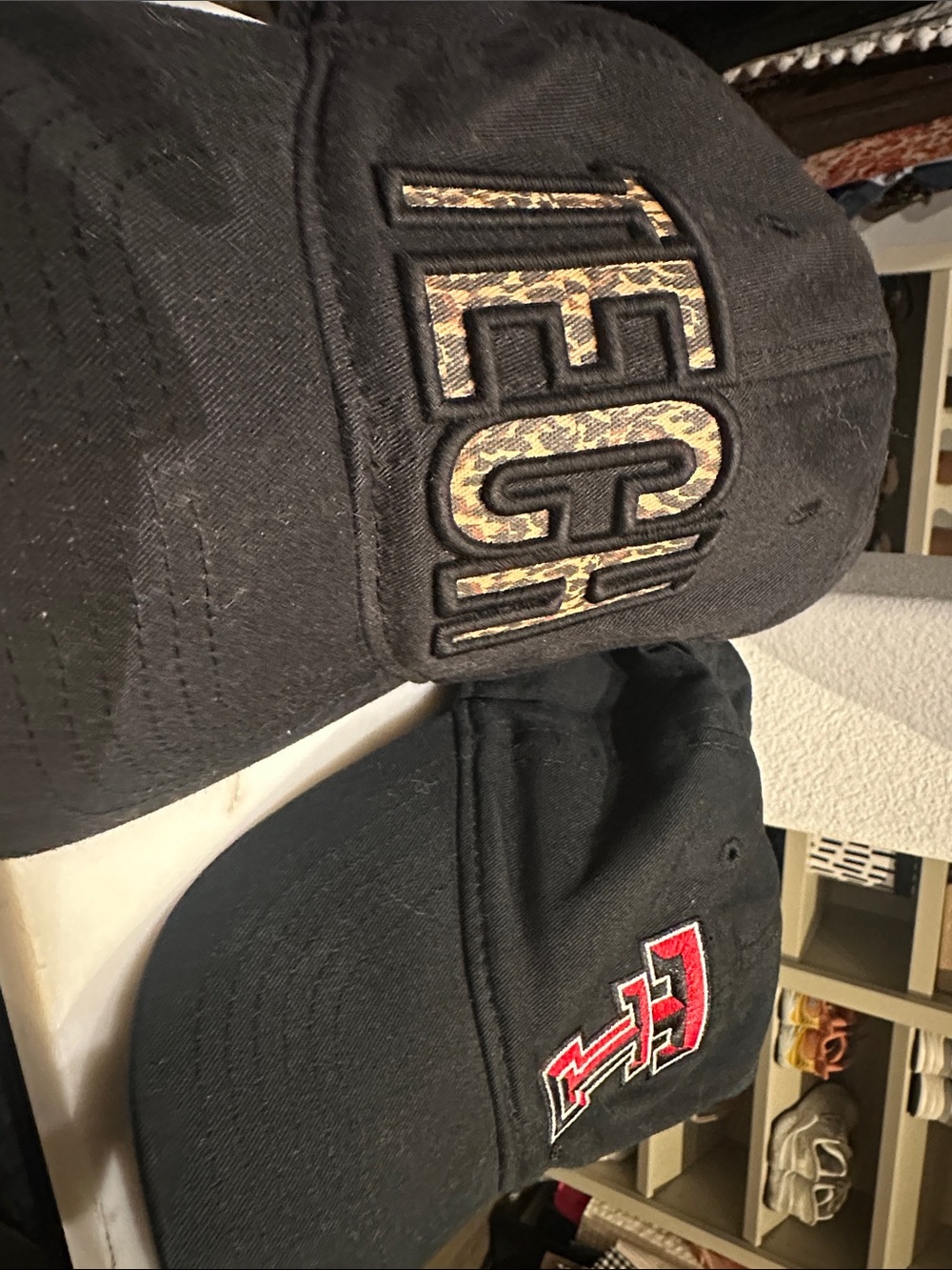 Set of 2 TEXAS TECH Baseball Caps (1 'TECH' Leopard Lettering, 1 Red Double T)